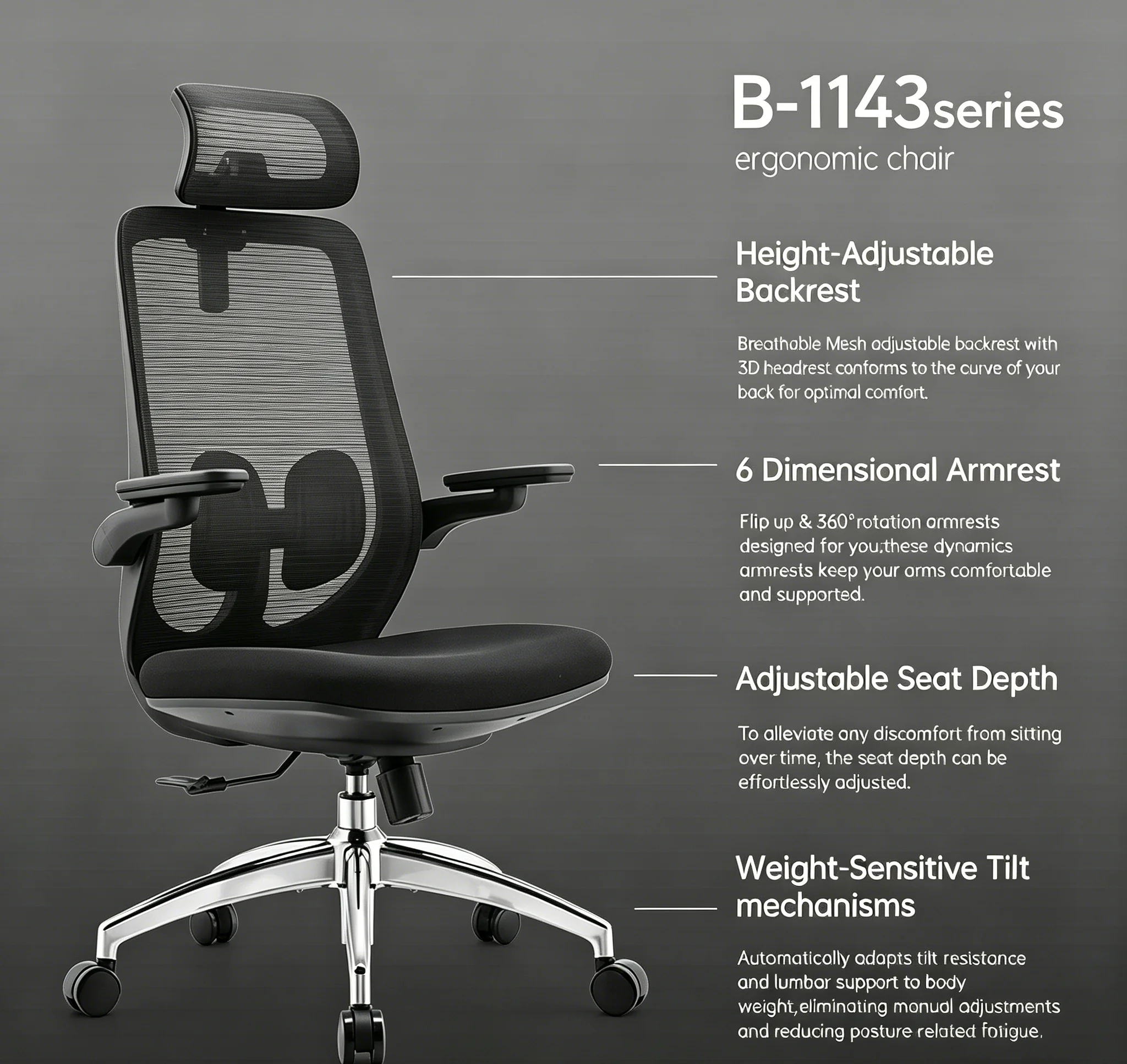 Modern Design Ergonomic High Back Executive Office Chair Mesh Fabric Desk Chair For Adult Professional Workspace