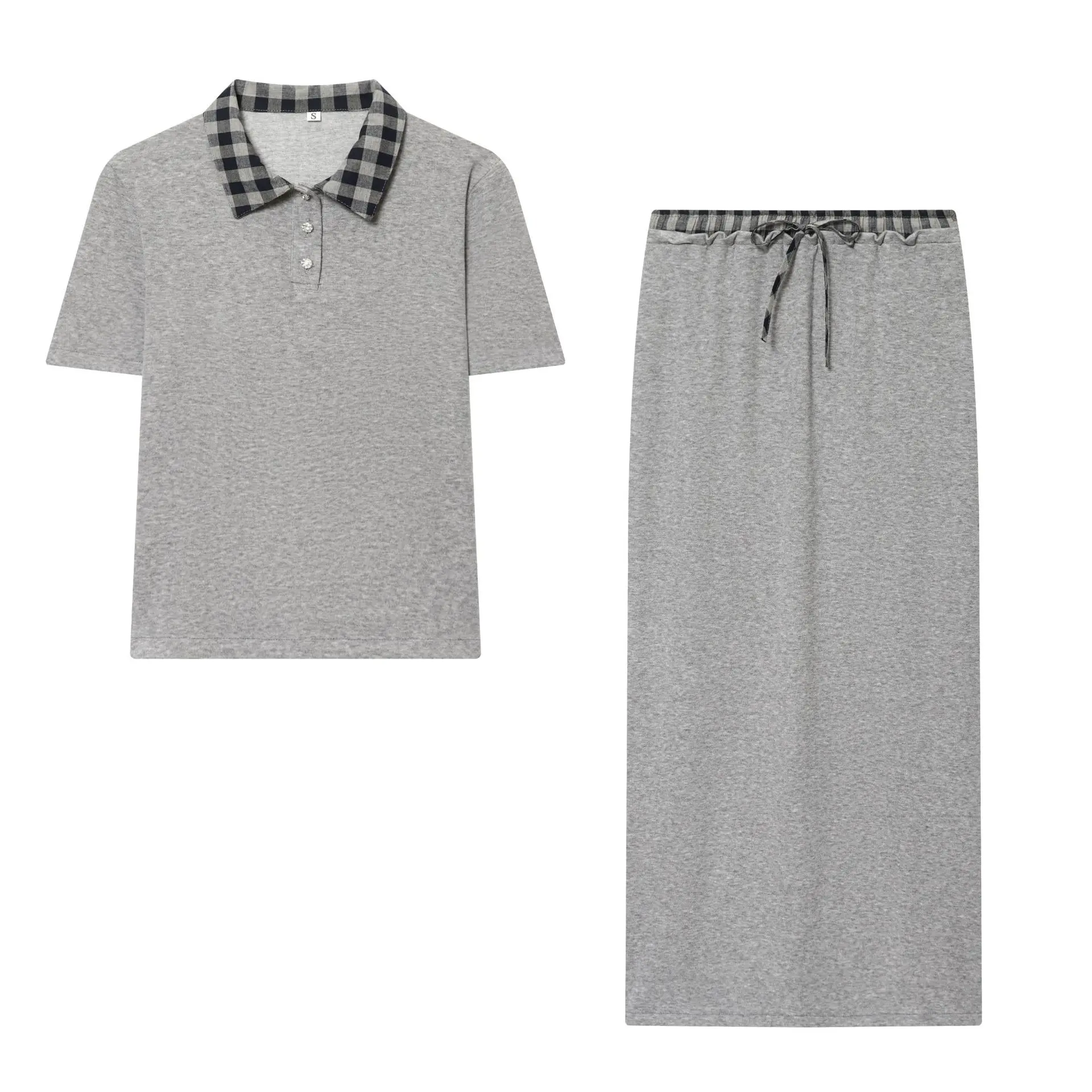 

Women's Fashionable Color-Block Short-Sleeve Top + Midi Skirt Set 232T