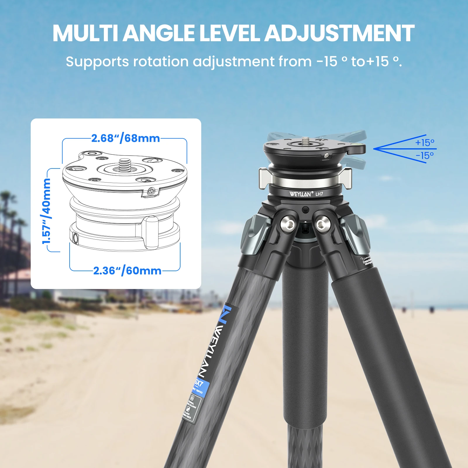 Weyllan LH7 Tripod Leveling Base Upgraded LH6 Twist Knob Tripod Head Base Horizontal Adjustment for Canon Nikon Sony DSLR Camera