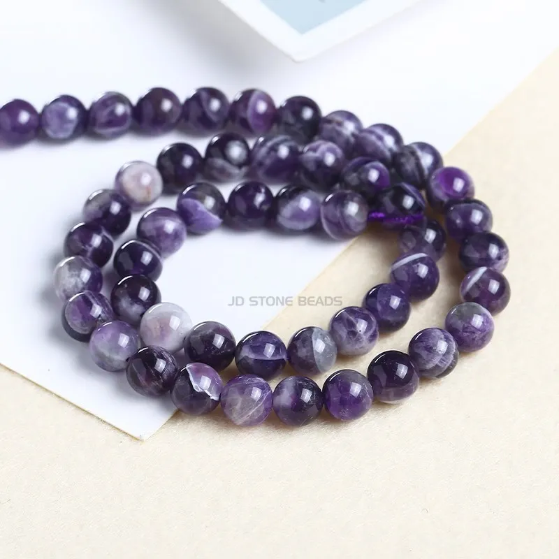 Natural Stone Dream Lace Amethysts Beads Reiki Healing Round Loose Spacer Crystal Bead For Jewelry Making Diy Bracelet Accessory