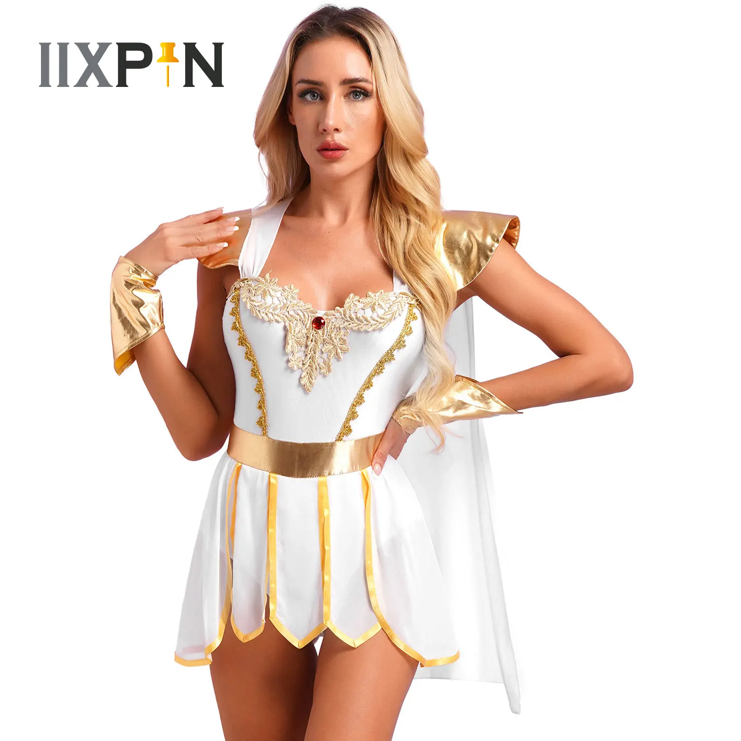 Carnival Halloween Ancient Greek Queen Bodysuit Athena Toga Costume Asymmetrical Egyptian Robe Cosplay Fancy Party Dress Up