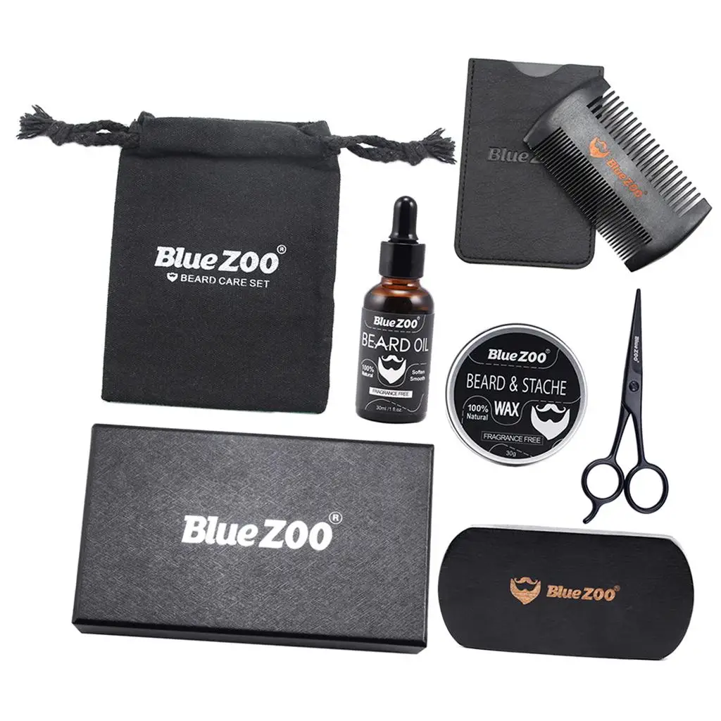 7 قطع الرجال الاستمالة اللحية بلسم النفط الشمع الشارب فرشاة مشط مقص