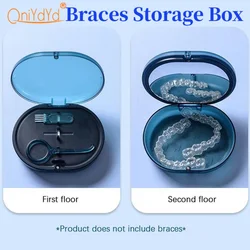 1Set Orthodontic Retainer Braces Storage Box with Brush Hook chew stick Two layers of large capacity Waterproof Breath Soaking