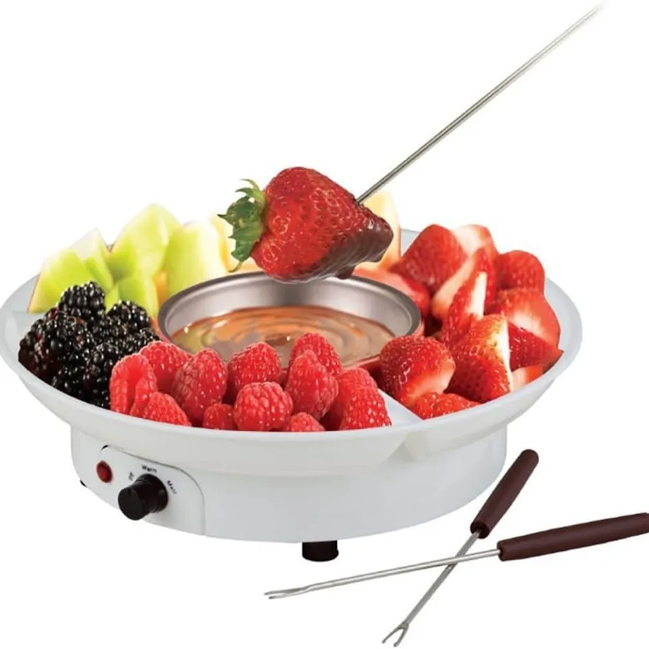 2026 Electric Stainless Steel Chocolate Fondue Maker Set 4 Forks 2 Temperature Settings Removable Serving Tray Melting Household