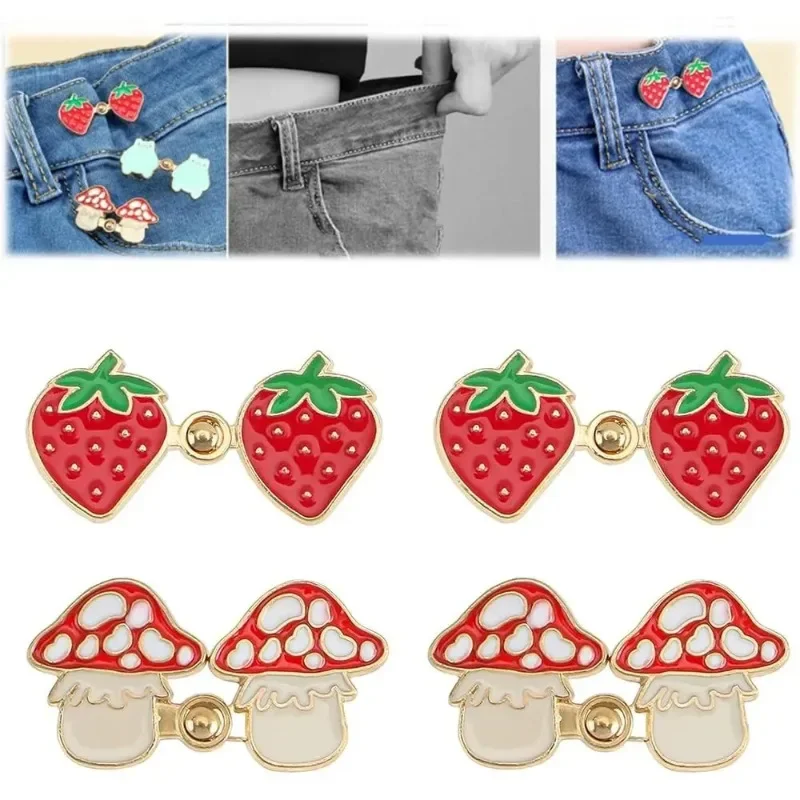

Jeans Buttons Repair Kit Strawberry/Frog/Mushroom Waist Adjust Button Reusable No-Sewing Metal Button Jeans