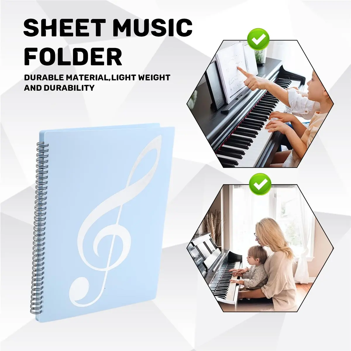 STOCK& Sheet Music Folder, 60 Pages Capacity, Sheet Music/Holder,Fits Letter Size A4, Writable & Detachable(Blue)