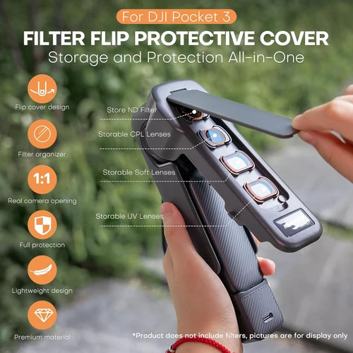 Imagen 2 del producto Funda protectora Pocket 3 para DJI Osmo Pocket 3, cubierta protectora con tapa de cardan, 4 ranuras de almacenamiento de filtros CPL/ND para DJI Osmo Pocket 3