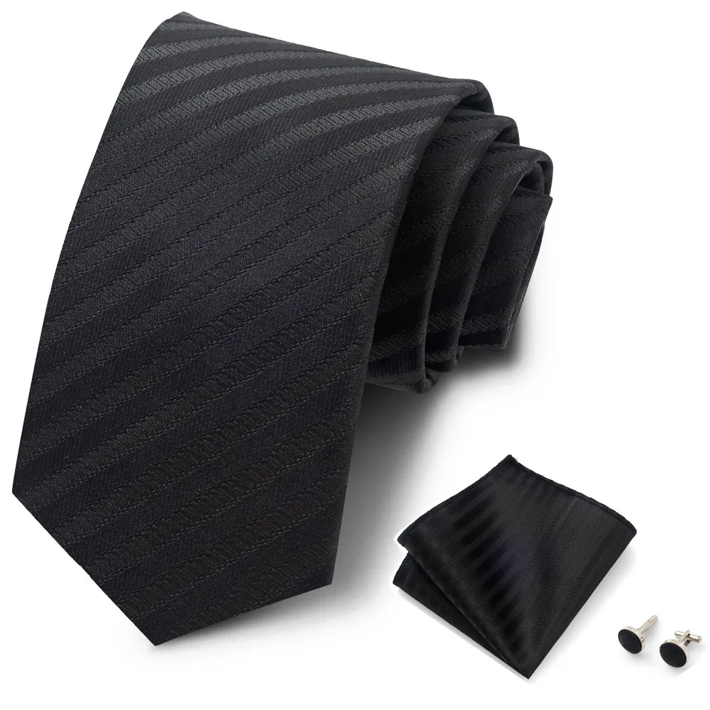 Hochwertiges 8-cm-Krawatten-Einstecktuch-Set für Herren, schwarz, blau gestreift, Hochzeitsgeschenk, Krawatte, Anzug-Accessoires, passend für den Arbeitsplatz – Detail 28