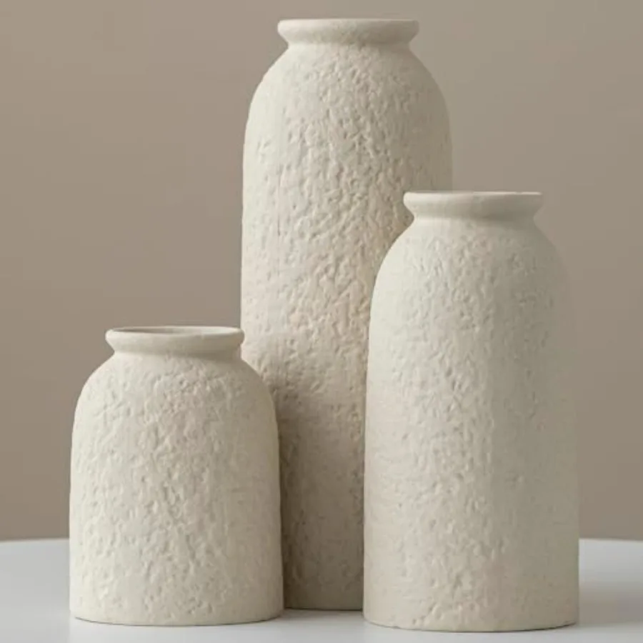 

Large Decorative Ceramic Vase Set, 3 Pieces, Nordic Modern Boho Style, Berge Color, Modern Farmhouse for Home Decor