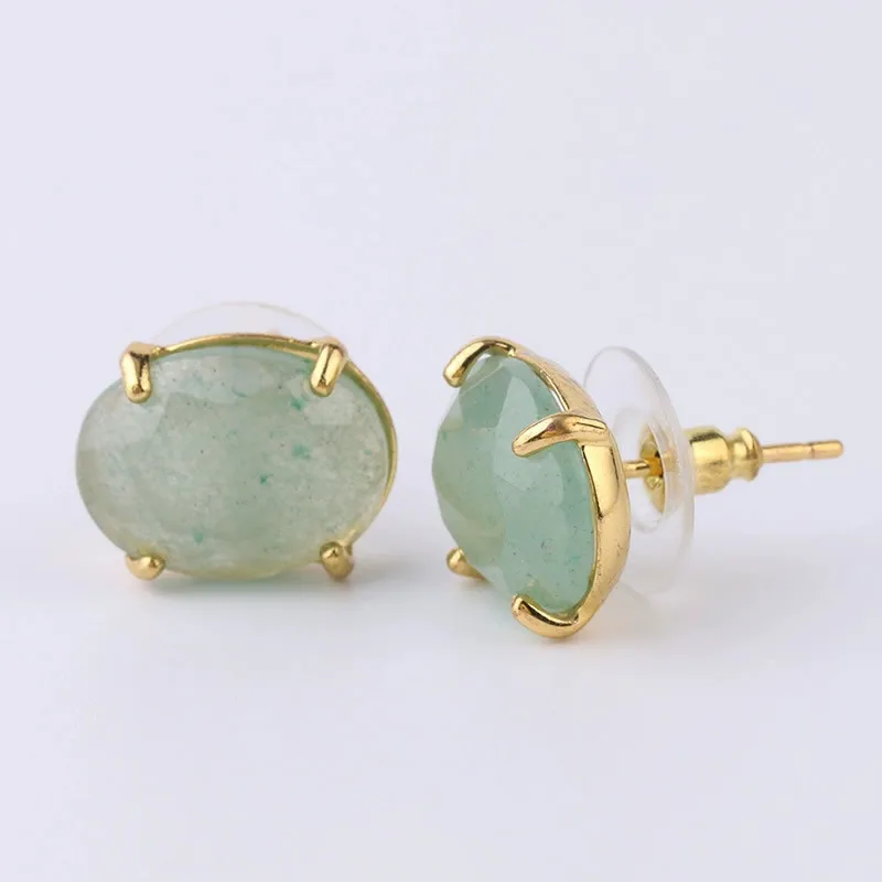 Ovale Ohrstecker in Goldfarbe mit Natursteinen, facettiertem rosa Quarz, Kristall-Achat, Lapislazuli, Heilschmuck für Damen – Detail 3