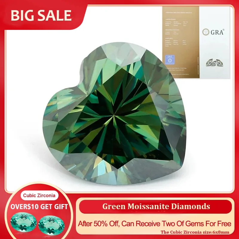 

YinZheng Heart Shape 6A Grade Green Moissanite Diamonds Provide GRA CertifIcate Loose Moissanite Stone For Making Jewelry