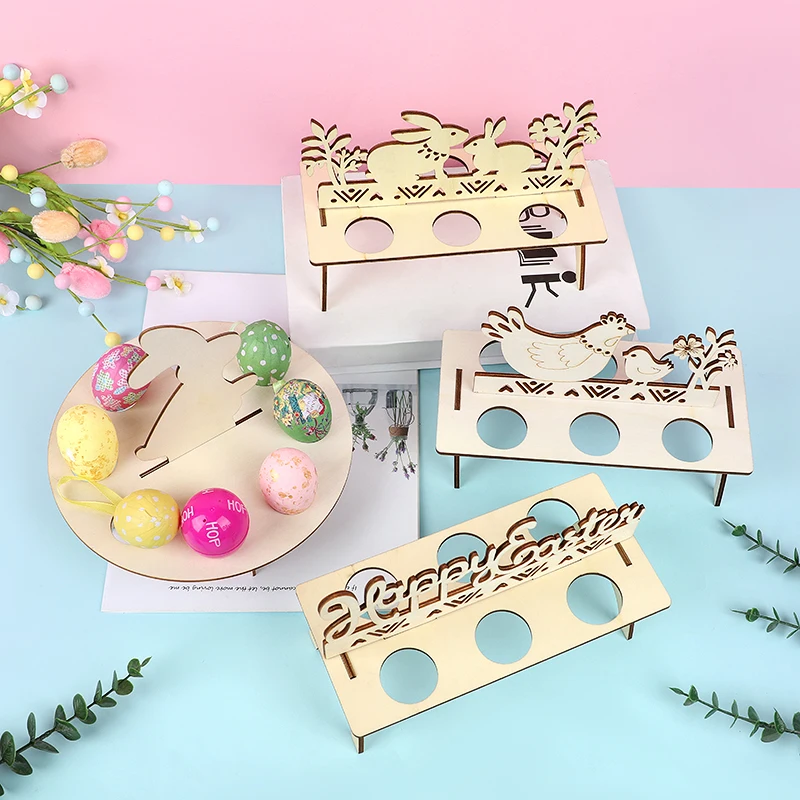 

Easter Wooden Egg Holder Rack Rabbit Wood Ornament DIY Craft Handmade Ornaments Kids Gift Happy Easter Party Decor Egg Stands