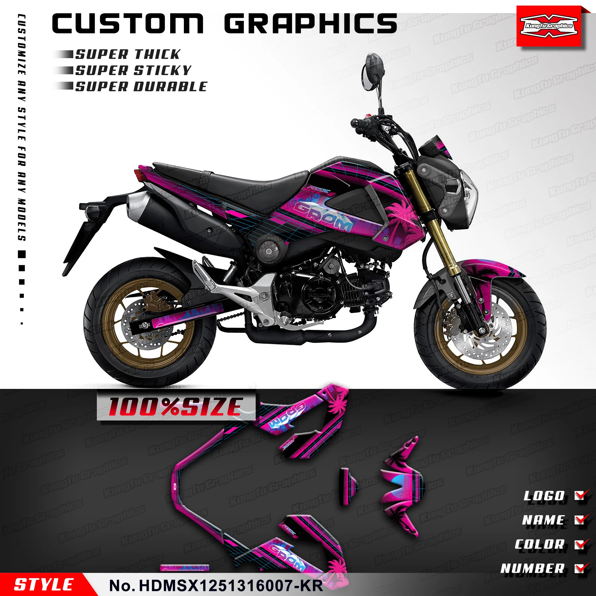 

KUNGFU GRAPHICS Restyle PVC Stickers Vinyl Wrap Kit Adhesive Decals for Honda Grom MSX 125 MSX125 2013 2014 2015 2016