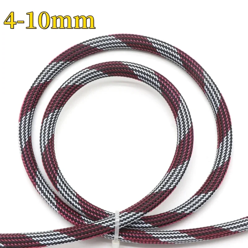 Black White Pink PET Braided Wire Sleeve 4 6 8 10mm Tight High Density Insulate Cable Protection Expandable Line Sheath