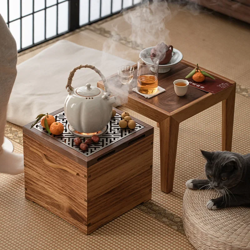 Walnut fireplace tea table charcoal iron basin tea table space winter oven tray integrated brewing stove rack