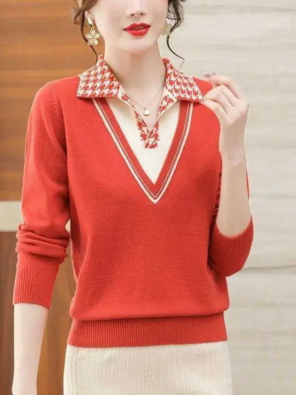 

Японский свободный вязаный свитер Long Sve, искусственный двухсекционный базовый слой, весенне-осенний универсальный женский топ для внутренней одежды