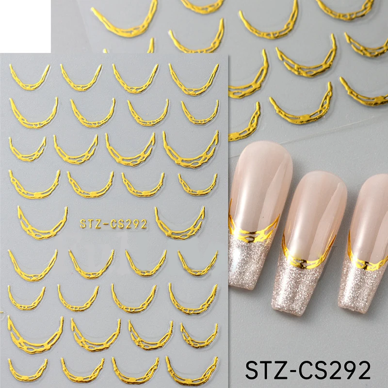 Metallic Silver Line Nail Manicure Stickers Metal Chrome Stripe Vine Flame Adhesive Decals Tape Swirl French Sliders Decor Foils