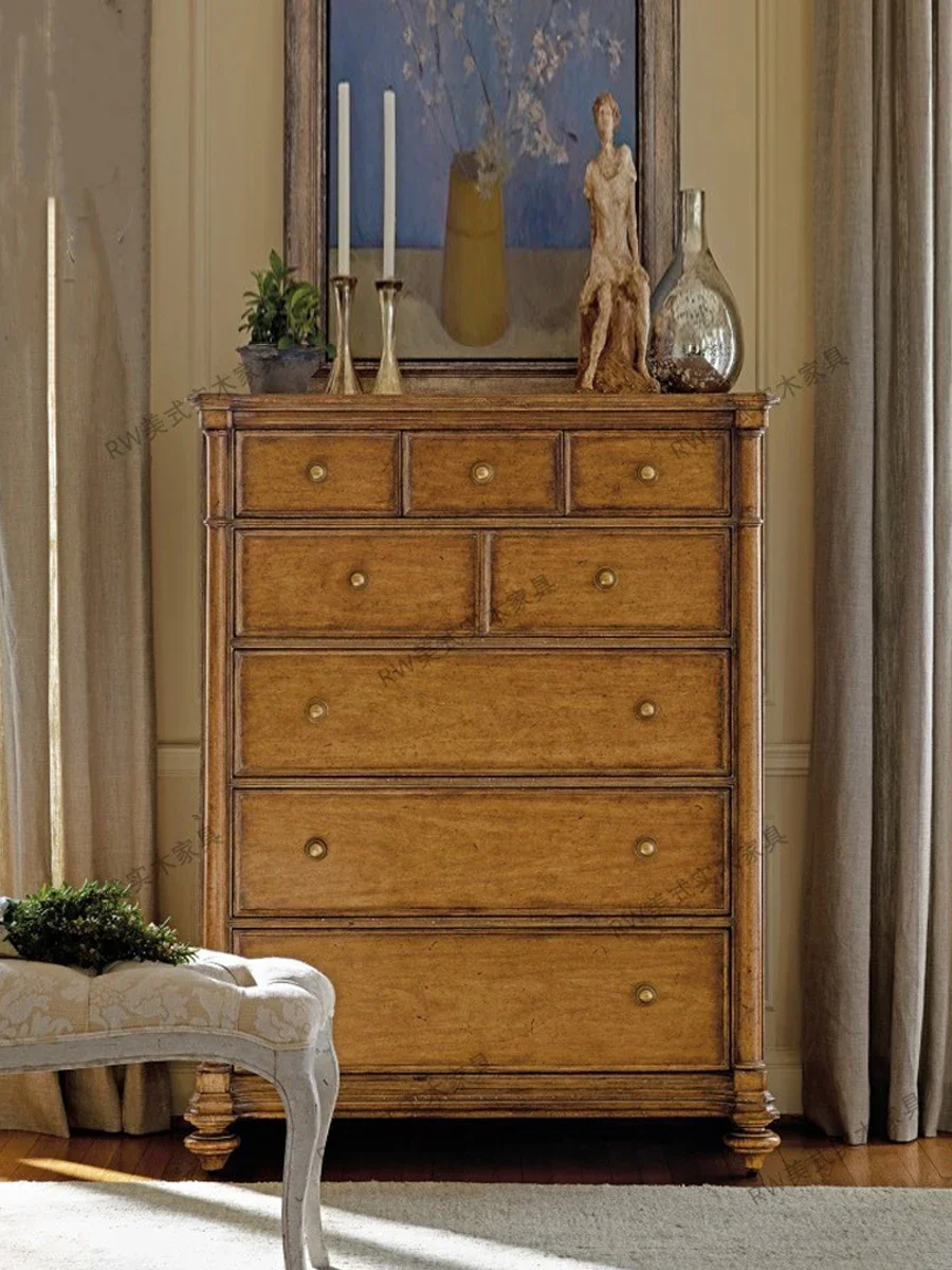 American style rural solid wood antique antique carved drawers for storage, six bucket cabinet French style