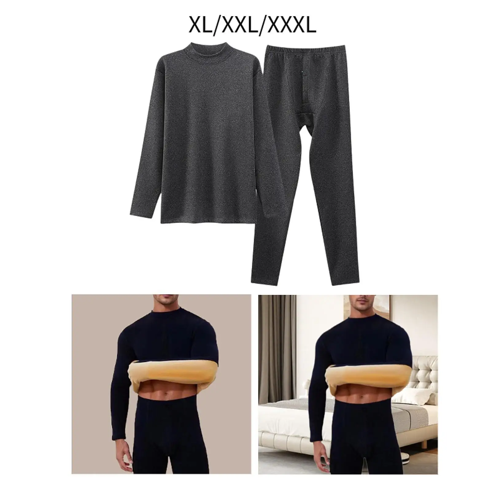 

Mens Thermal Underwear Top and Bottom Set Thickened Coldproof Base Layer