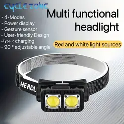 Portable Sensor COB LED Headlamp with Gesture Control 4 Modes Light Rechargeable Headlight for Outdoor Night Safety Work Camping