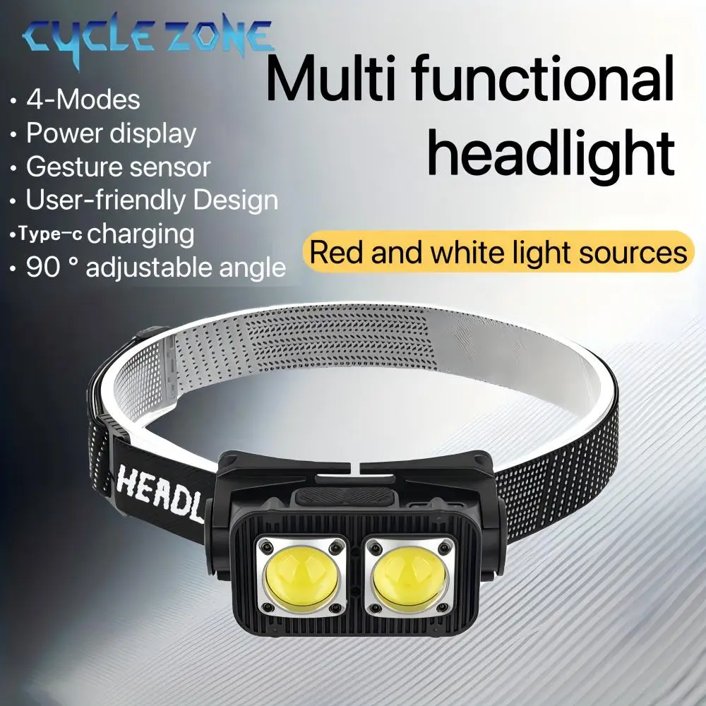 Portable Sensor COB LED Headlamp with Gesture Control 4 Modes Light Rechargeable Headlight for Outdoor Night Safety Work Camping