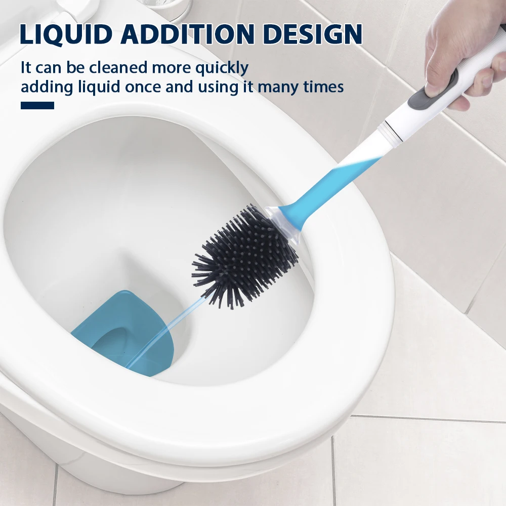 Water Spray Silicone Toilet Brush 40cm Long Handle Refillable Silicone TPR Brush With Wall-Mounted Bathroom Cleaning Accessories