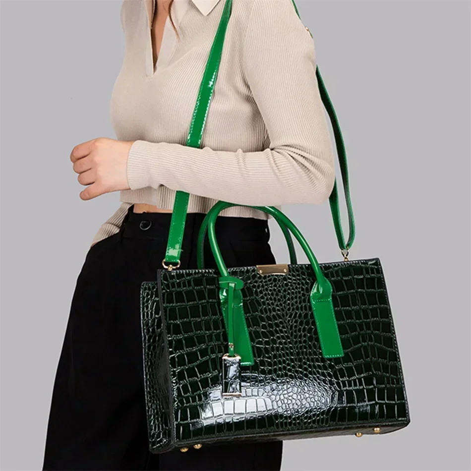 Crocodile Print Women Handbags and Purse Casual Tote Bags Top Handle Bags Large Capacity Patent Leather Crossbody Bags