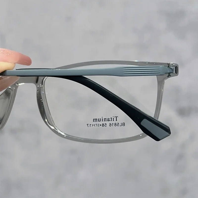 β Titan-Brillengestell, ultraleicht, quadratisch, großes Gesicht, Herren-Brillengestell, Titanbein, optische Verordnung, Herrenbrille 5816 – Detail 11