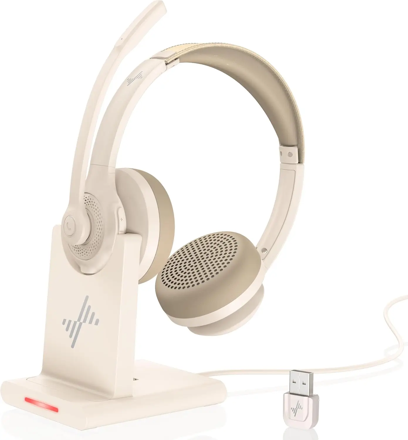 JIAMQISHI EH02P Kabelloses Headset mit AI-Mikrofon mit Geräuschunterdrückung, Bluetooth V5.2 mit USB-Dongle, Ladestation – Detail 5