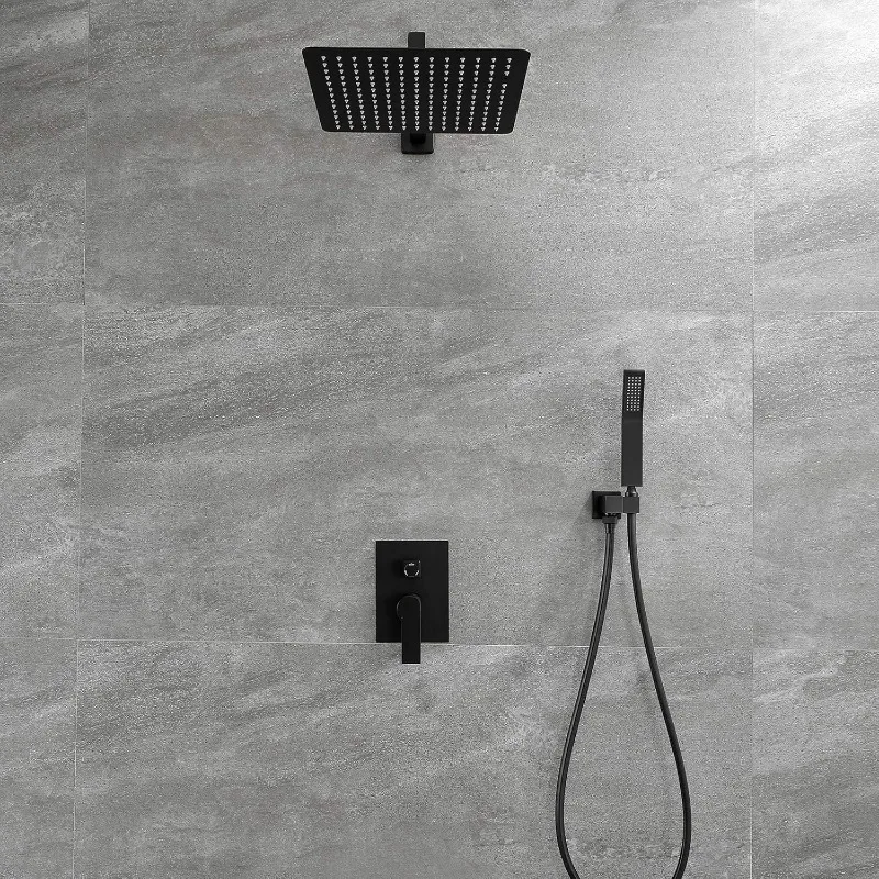 Brass rain shower system Bathroom shower faucet combination set matte black Including embedded valve body and decoration