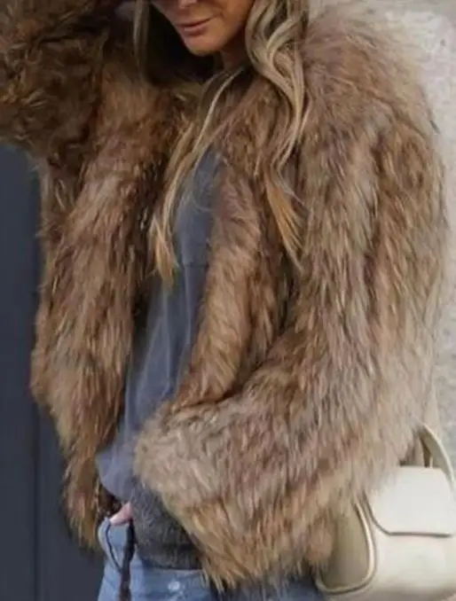 Damesmode nepbont ontwerp thermische jassen herfst en winter elegant temperament pluche jas met lange mouwen voor dameskleding