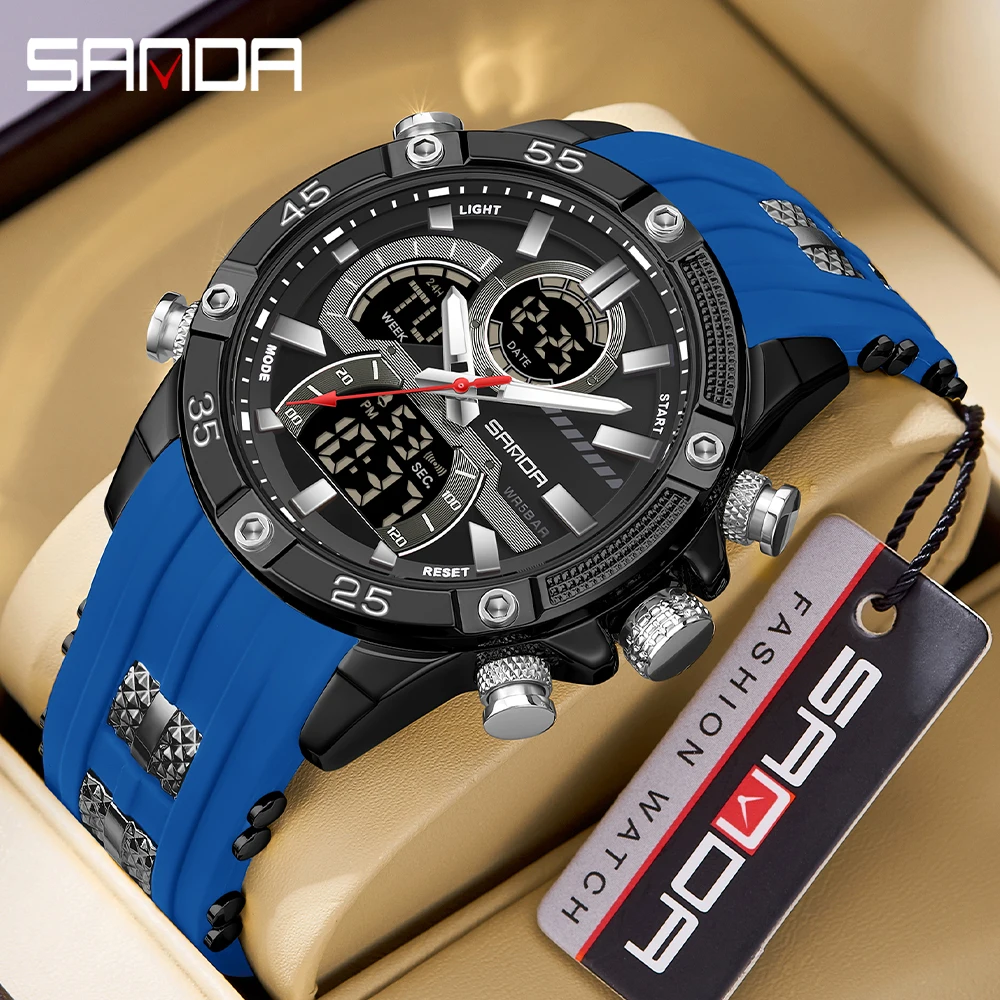 

SANDA 6162 Men's Electronic Watch Creative Sports Waterproof Luminous Chronograph Pointer Digital Dual Display Wristwatches