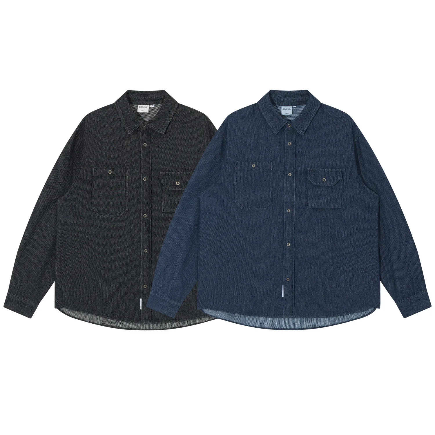 الأزرق الثقيلة الدنيم قميص الرجال فضفاض البضائع الأمريكية عادية أسود طويل الأكمام قميص معطف الثقيلة وسميكة الرجعية نمط عمال قميص