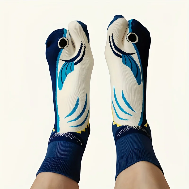 1 Pair/2pairs of Fashionable and Funny Clownfish and Shark Pattern Printed Women's Mid-leg Socks