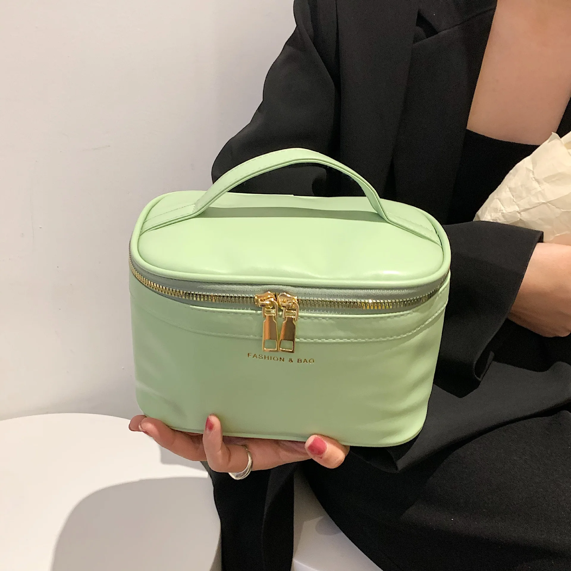 Korean Simple PU Makeup Bag For Women Fashion Solid Simple Waterproof Large Capacity Multi-functional Cosmetics Storage Bags