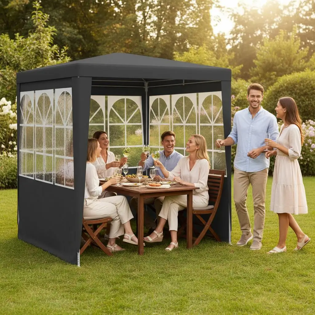 Feesttent met wanden 2,5x2,5 m Antraciet 90 g/m², Ideaal voor evenementen, festivals en feesten. - afbeelding 1