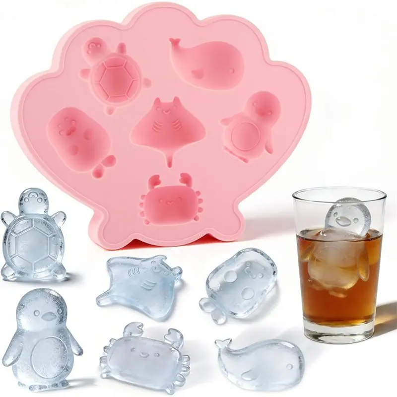 A74E-Ice Cube Tray Shell Silicone Ice Cube Trays With Cute Marine Life B