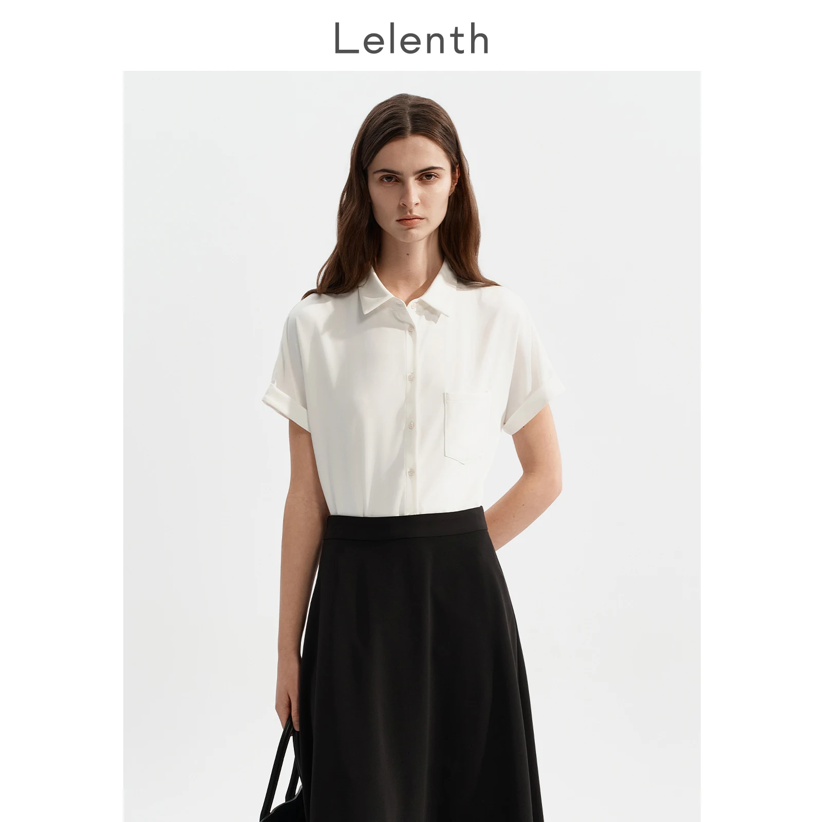 

LeLenth Women's White Short Sleeve Square Collar Shirt Professional Interview Suit Slimming Fashionable Office Wear Polyester
