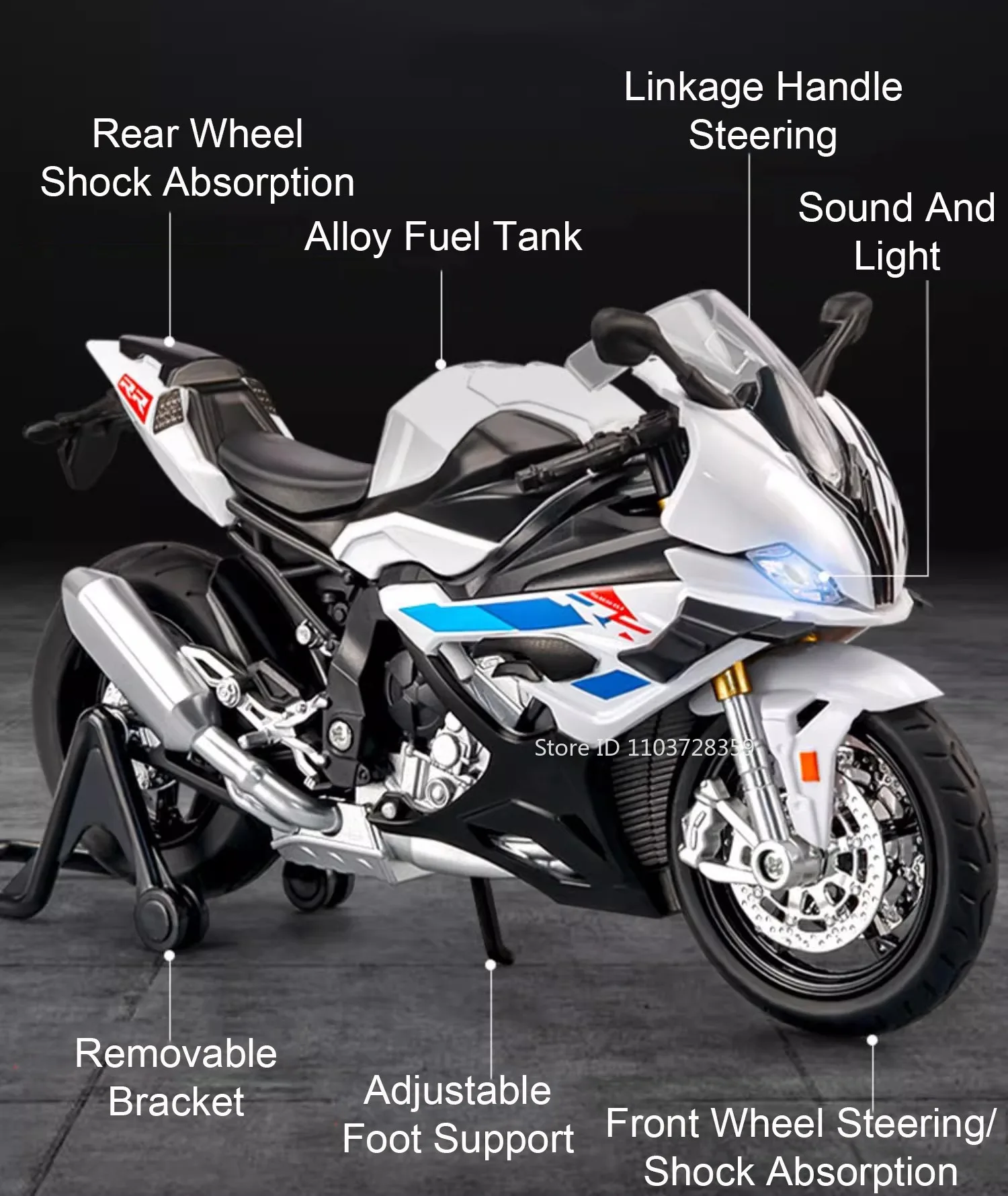 1:12 RRS1000 S1000RR Spielzeugmodell Motorräder Legierung Diecast Motorräder Stoßdämpfung Vorderrad Lenkung Gummireifen Jungen Geschenk – Detail 3