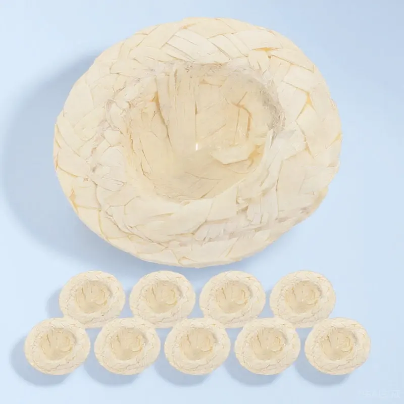 10 Peças de Chapéus Miniatura de Palha Tecida, Acessório DIY para Lembrancinhas de Festa e Atividades Escolares, Item Decorativo com Acabamento Fino