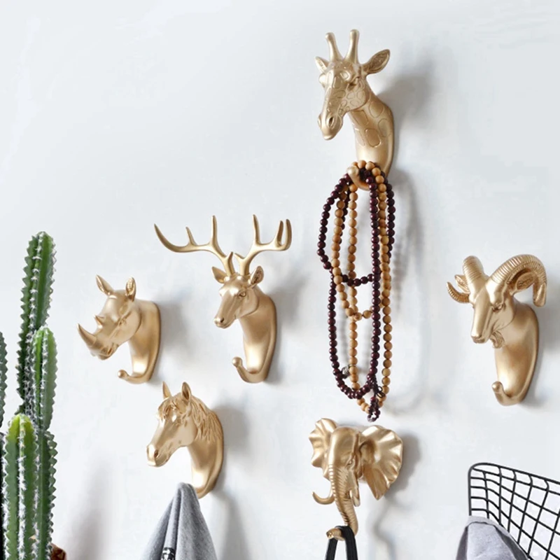 

Wall Mounted Hooks Animal Head Rack Coat Caps Wall Hanger Horse Elephant Hooks Decorative Decor Bathroom Accessories