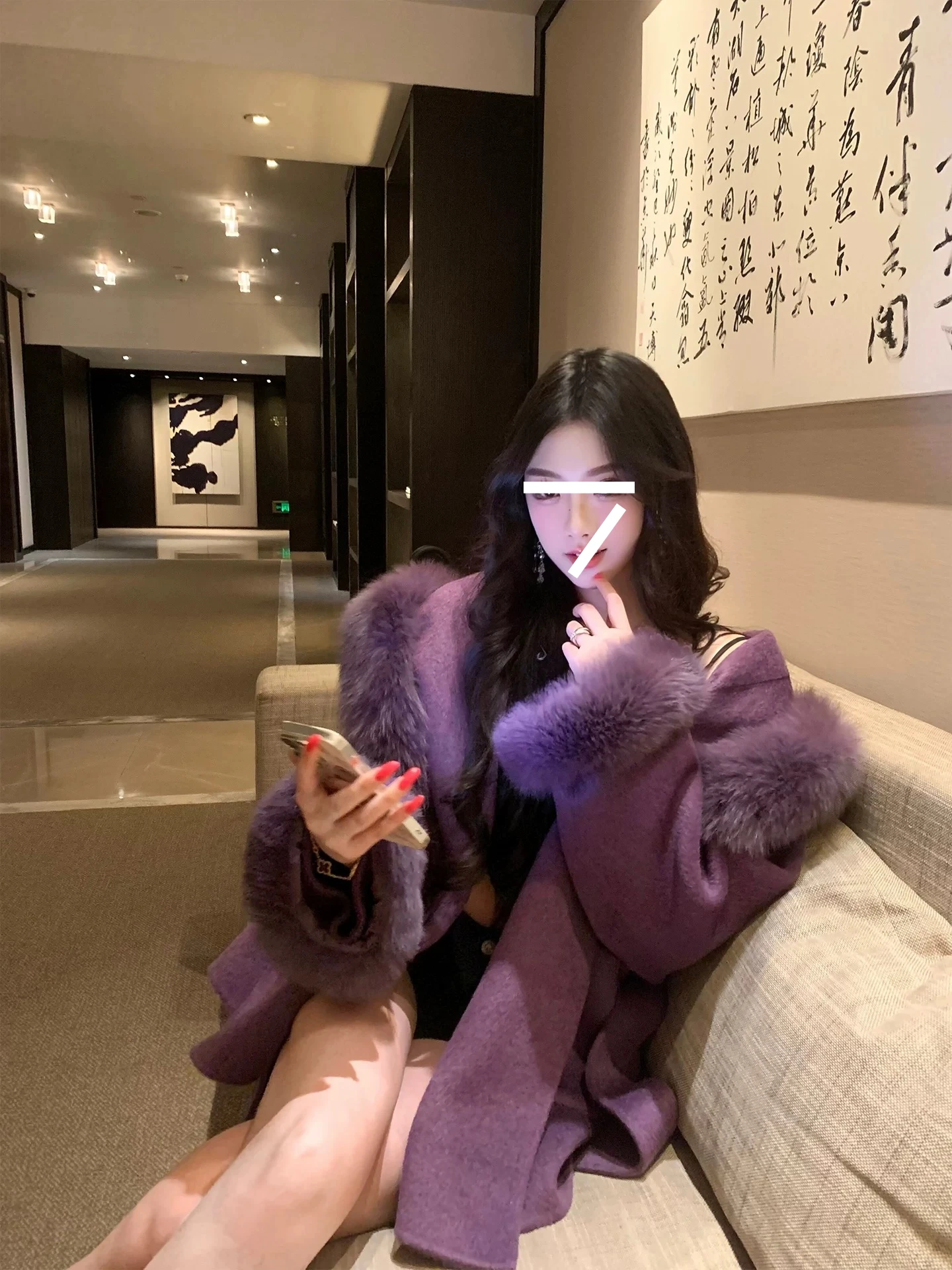 

Женское зимнее шерстяное пальто Ele Purple с поясом, теплым пушистым воротником, длинными рукавами, для повседневной носки и деловых встреч