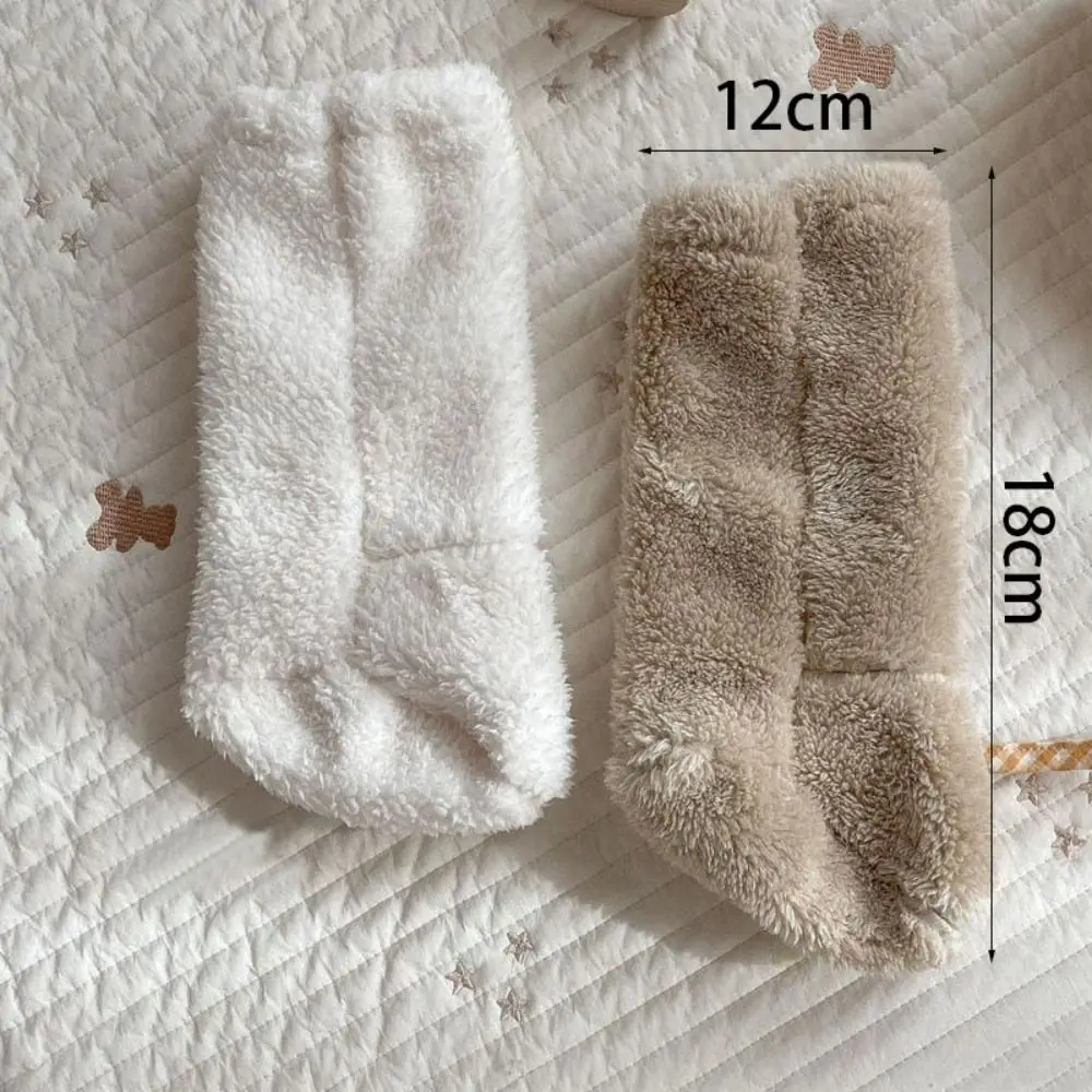 1 Pair Casual Thickened Newborn Baby Plush Socks Solid Color Warm Baby Foot Warmer Infant Anti-slip Kids Floor Socks Winter