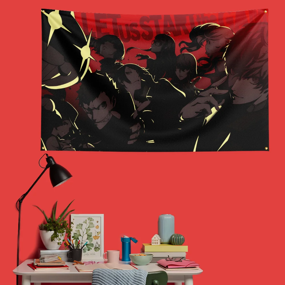Persona Inspired Flag 3x5 FT HD Printing Vivid Color Game Banner For Gaming Room Man Cave Bedroom Wall Decor Fans Gift