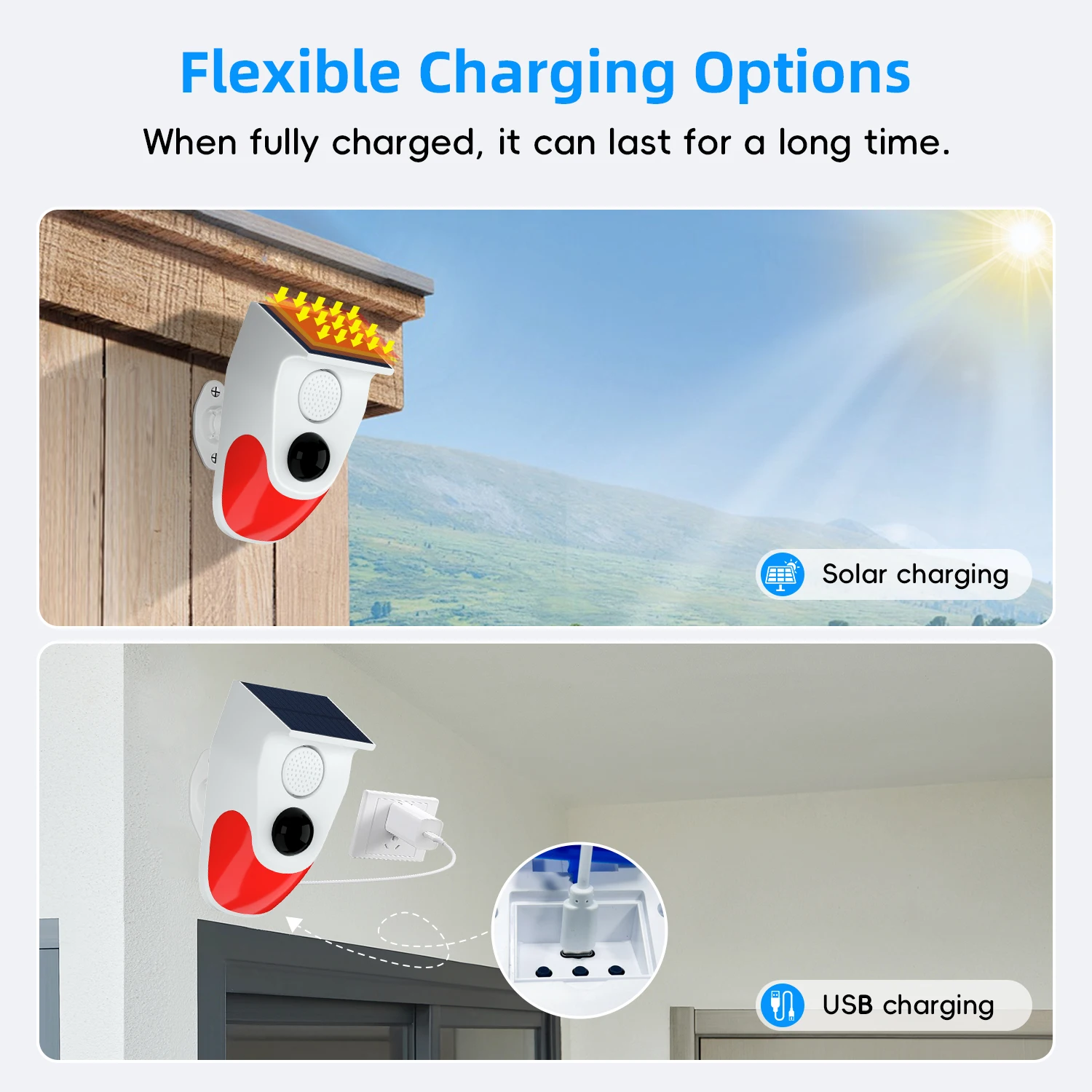 1-4PCS Outdoor Solar PIR Infrared Alarm 120dB Siren Home Security Alarm Waterproof Siren Remote Control USB Charging