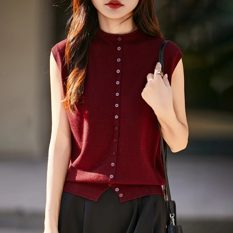 

Весенне-осенний женский свободный вязаный жилет с круглым вырезом, многослойный свитер на плечи, мягкий шерстяной топ для повседневной носки 2025