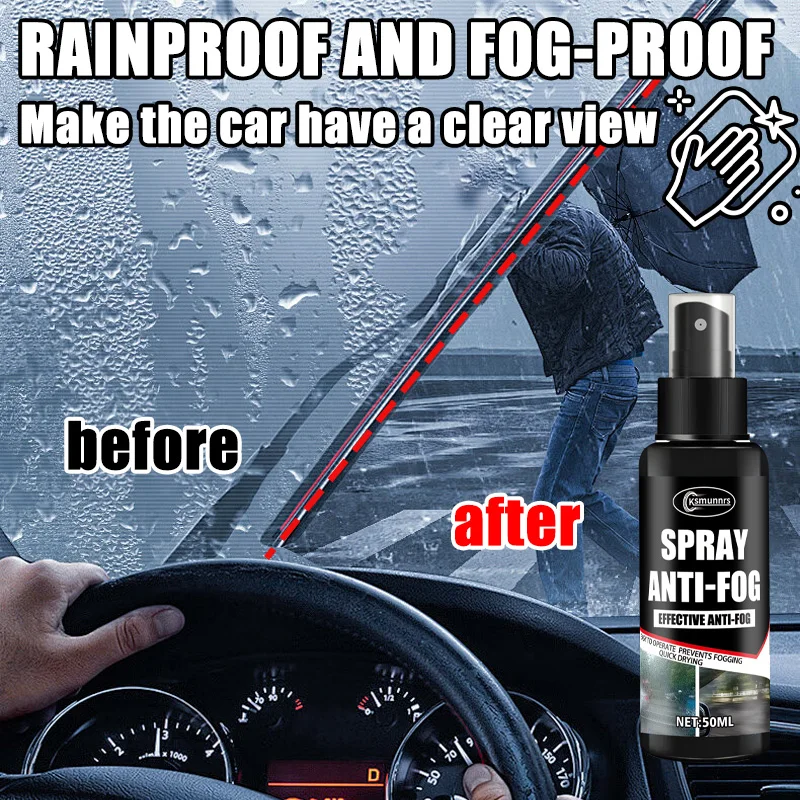 50ml Nano Anti-Fog Glass Spray, Hydrophobic Anti-Fog Agent for Car Windows, Windshields, Helmets and Mirrors, Quick-Drying Clean