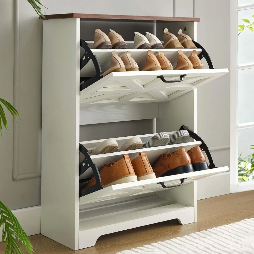 

Shoe Cabinet with 2 Flip-Up Drawers, Adjustable Wooden Shoe Organizer with Shelf, Hidden Storage Cabinet for Entryway, Hallway