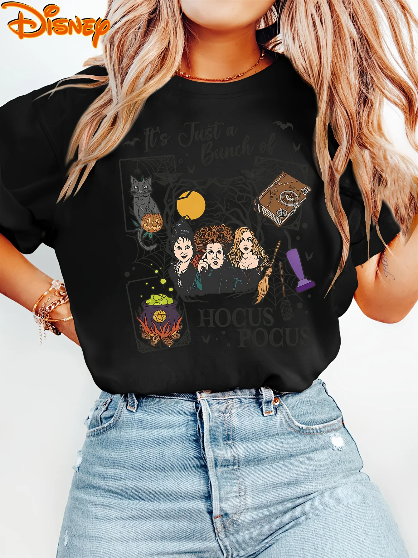 تي شيرت نسائي رسمي من Disney Hocus Pocus Witches of East End جرافيك سحري تصميم فيلم Hocus Pocus مع خفافيش الساحرات