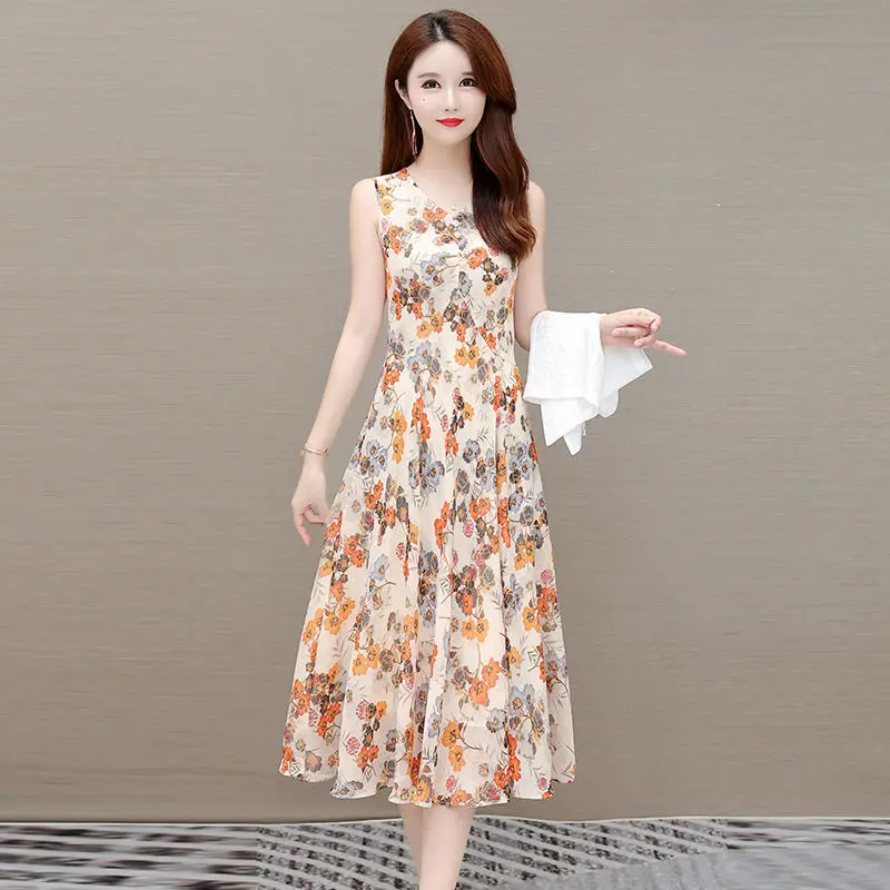 Fragmented Chiffon Dress Set Women\'s Spring/Summer 2023 New High End Fashion Age Reducing Two Piece Dress Fashion